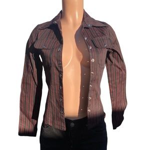 Lip Service Long Sleeved Black and Red Striped Denim Jacket Small Rare